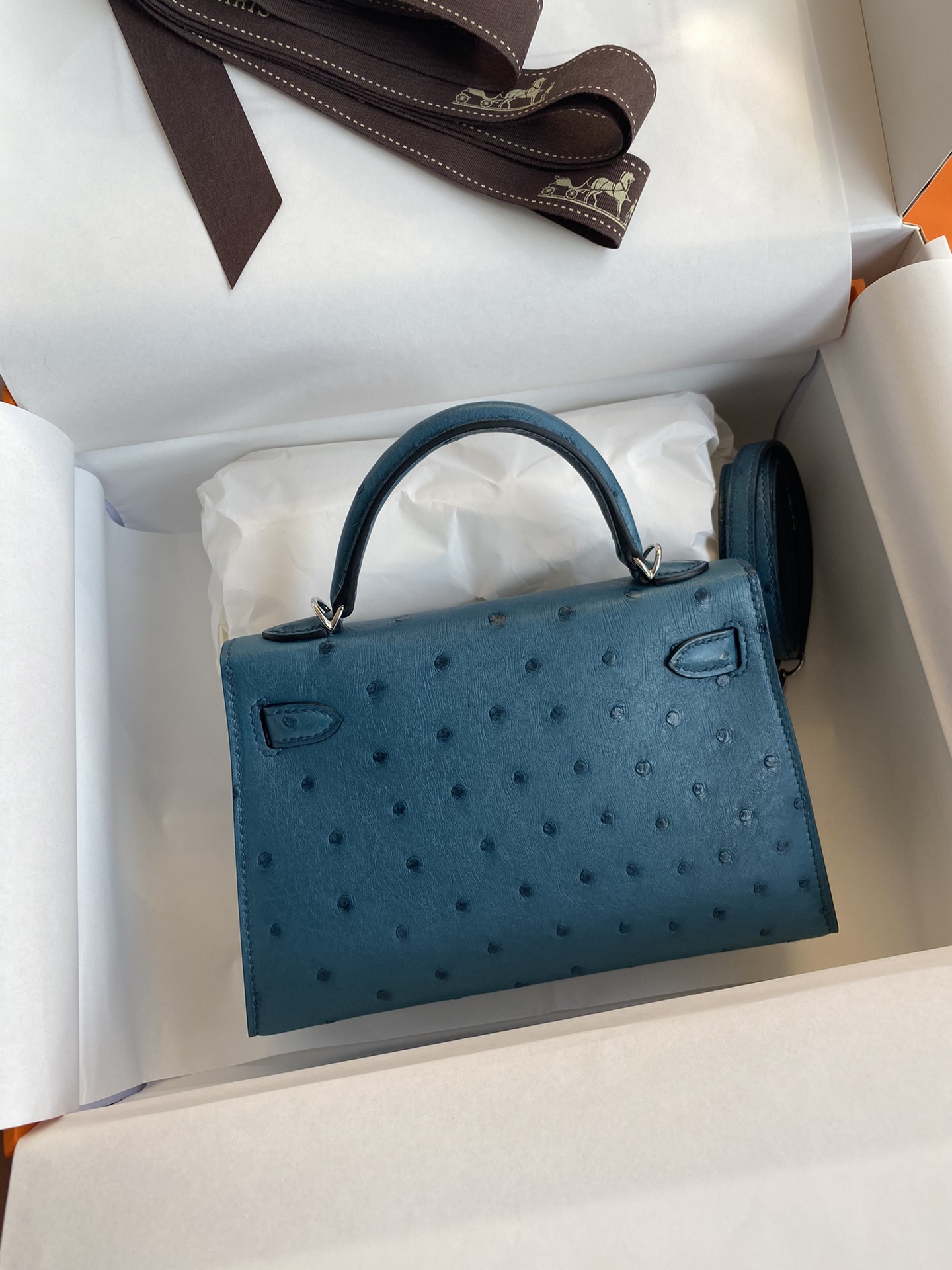 Hermes Kelly Mini II Bag 19CM In Colvert Ostrich Leather